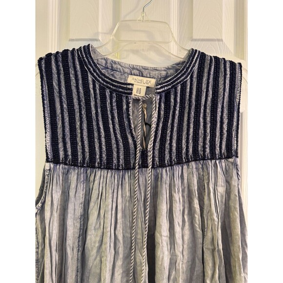 NWT Rachel Zoe Top Sz 1X  Blue Embroidered Tassel Tie Mineral Wash Boho Festival - Picture 7 of 14